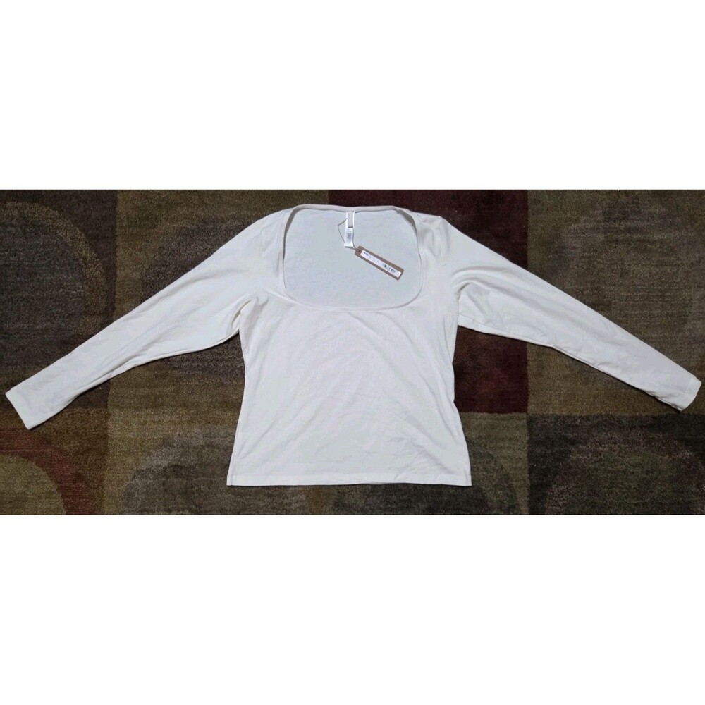 Skims Cotton Jersey Scoop Neck Long Sleeve Top NWT Marble Size XL